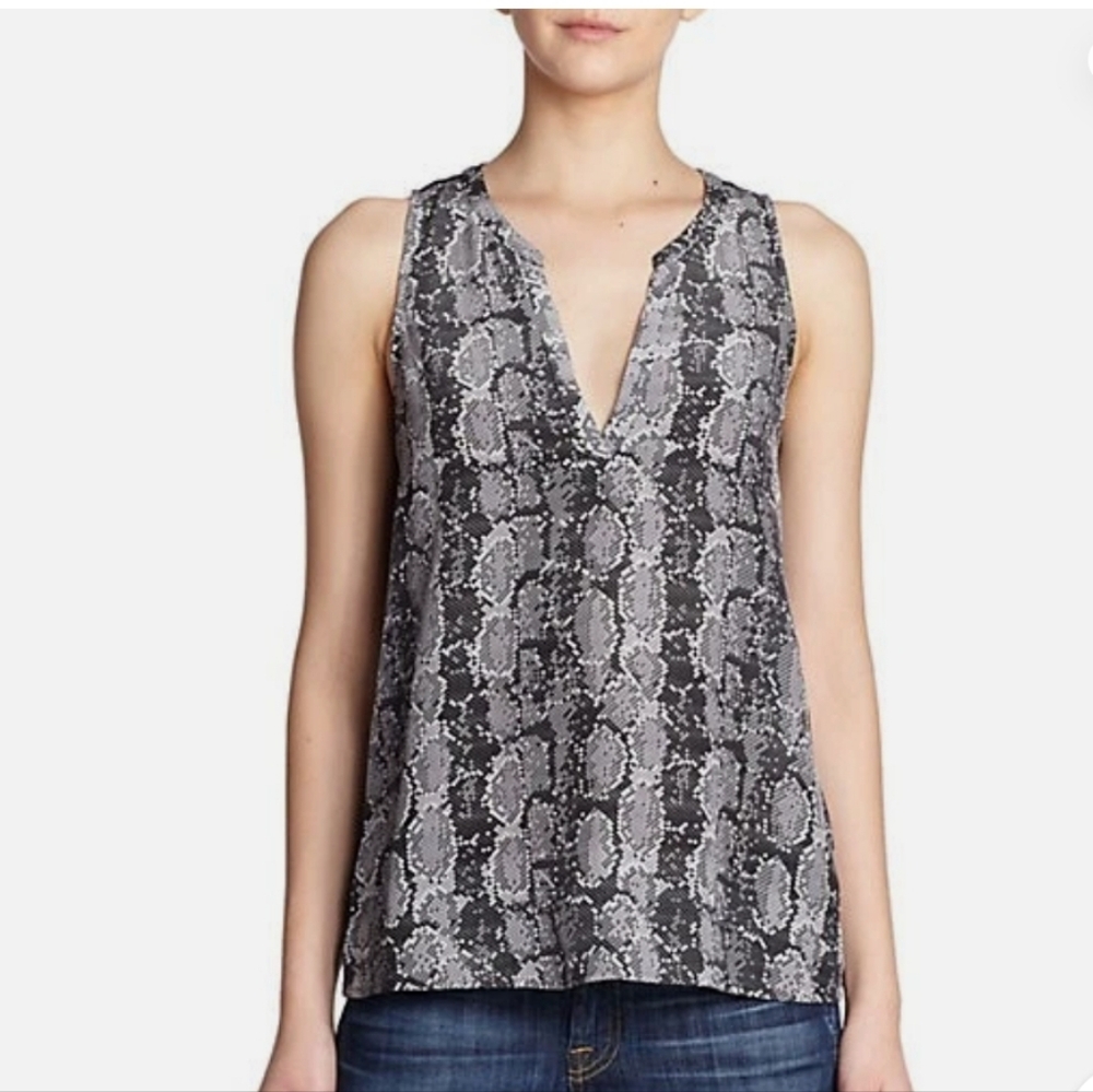 Joie Corette Snake-Print Sleeveless Sheer Back Silk Tank Top - Picture 1 of 4